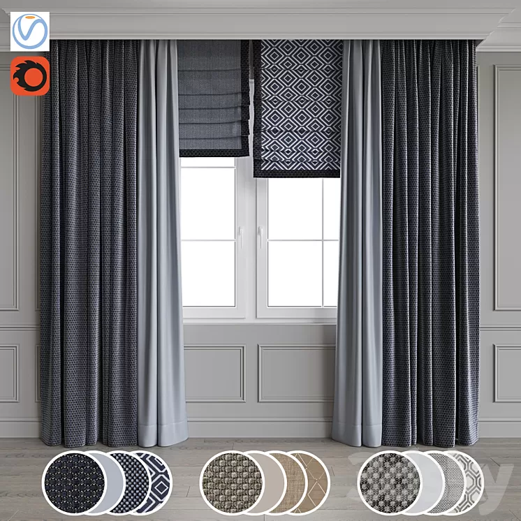 Modern style curtains 11 3D Model Modern style curtains 11 3D Model