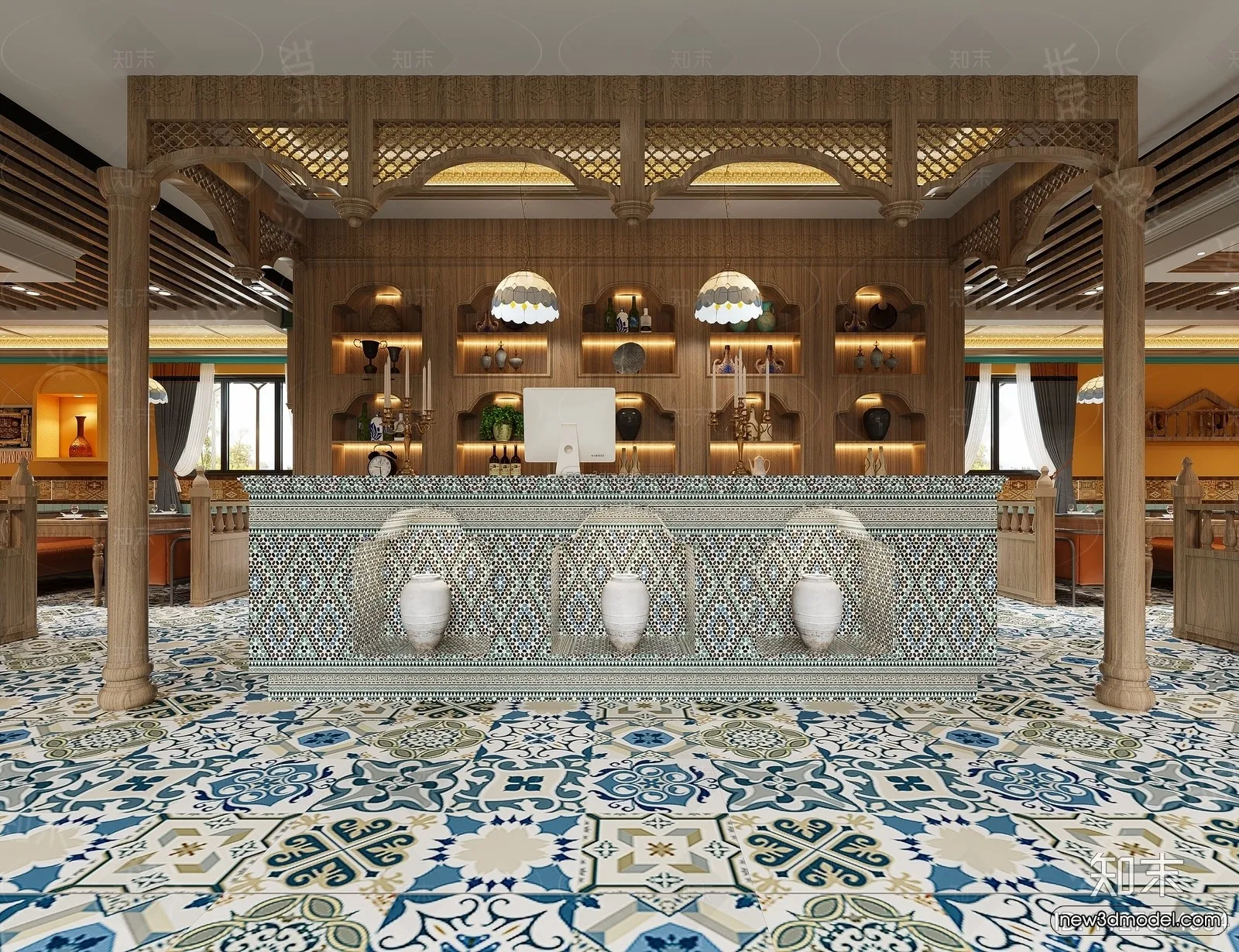 Modern Style Interior 3D Blocks and 3D Models – Asian Restaurant 3D Scene – 1003 – CORONA