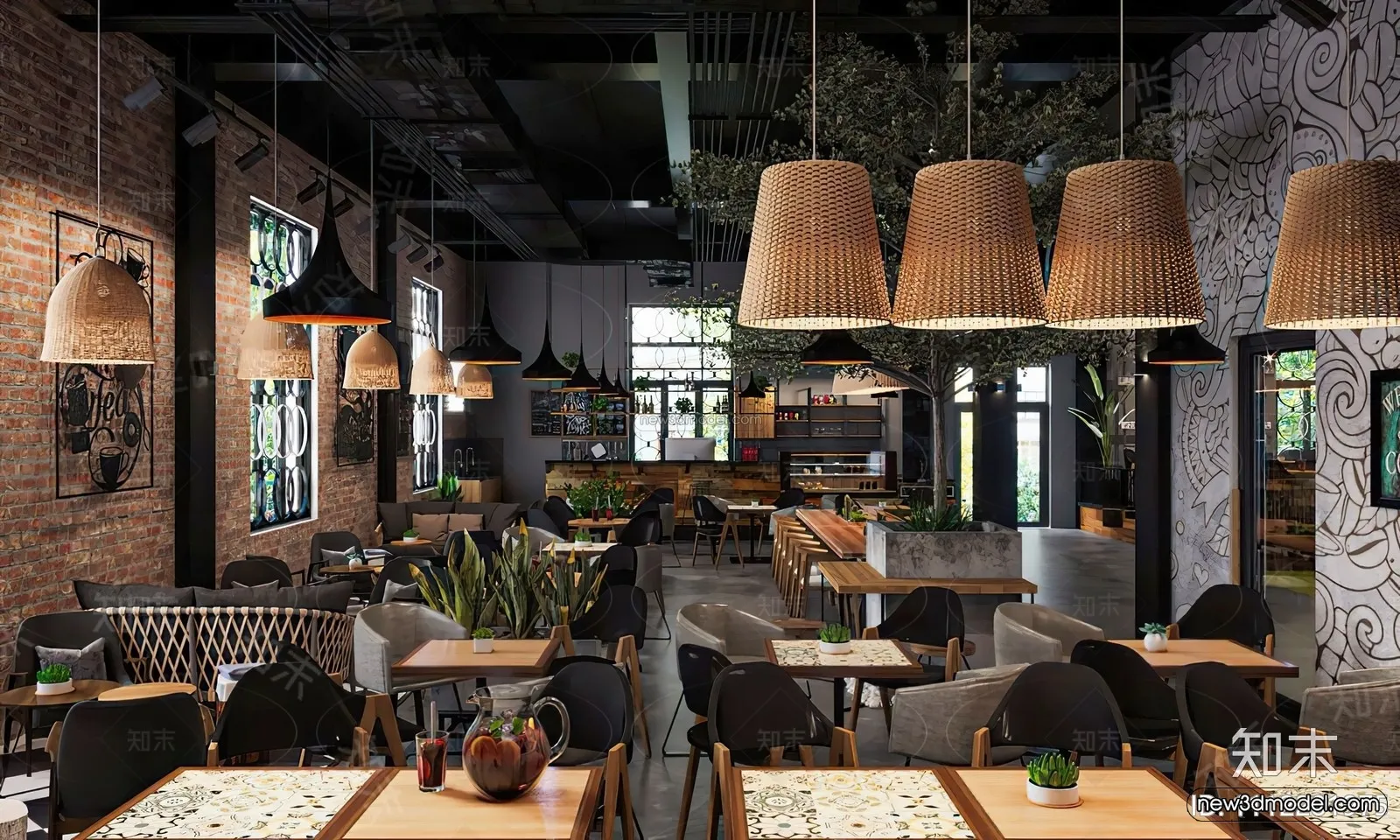 Modern Style Interior 3D Blocks and 3D Models – Asian Restaurant 3D Scene – 1004 – CORONA