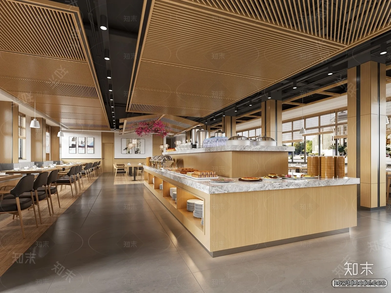 Modern Style Interior 3D Blocks and 3D Models – Asian Restaurant 3D Scene – 1006 – CORONA