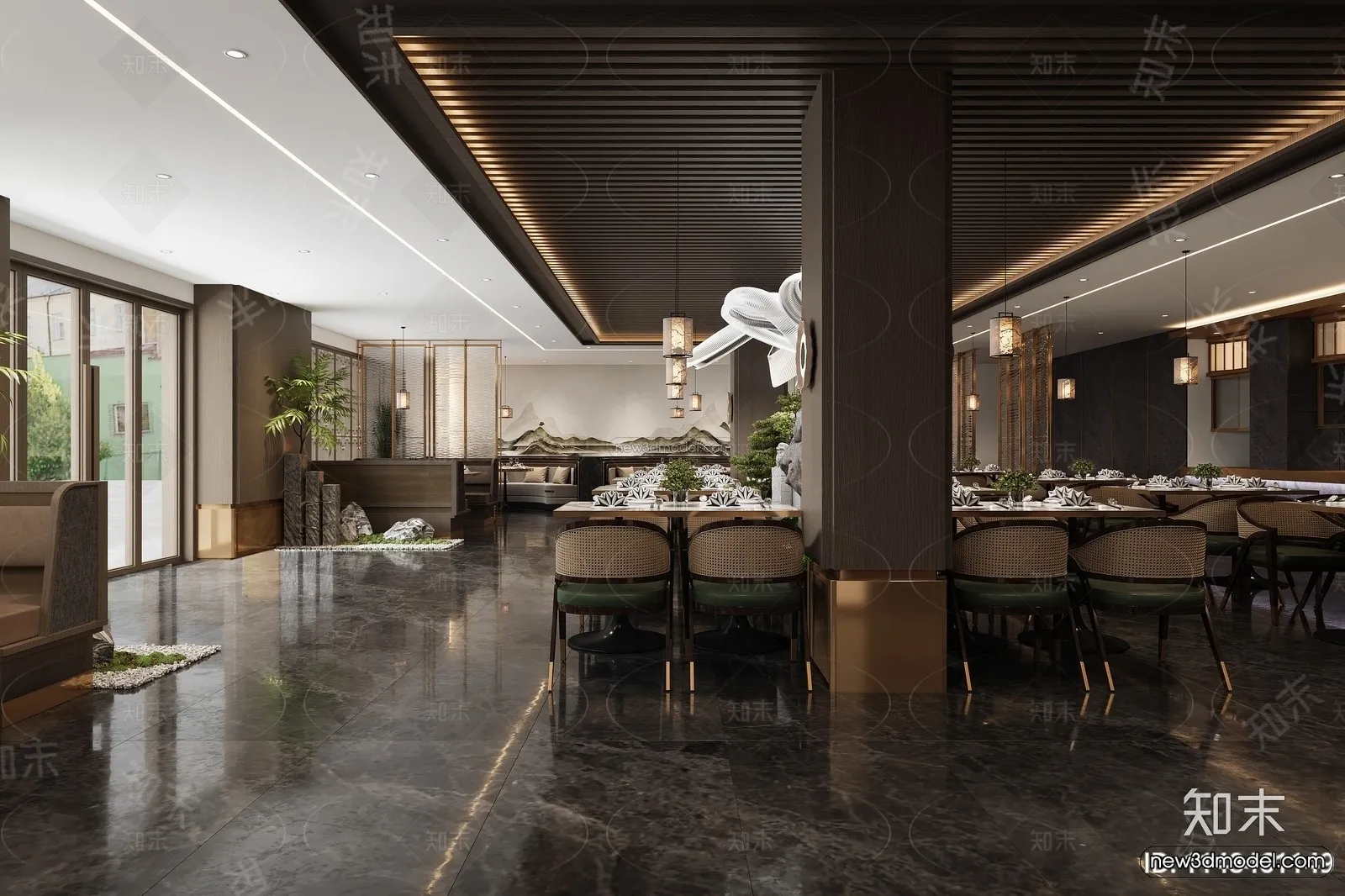 Modern Style Interior 3D Blocks and 3D Models – Asian Restaurant 3D Scene – 968 – CORONA