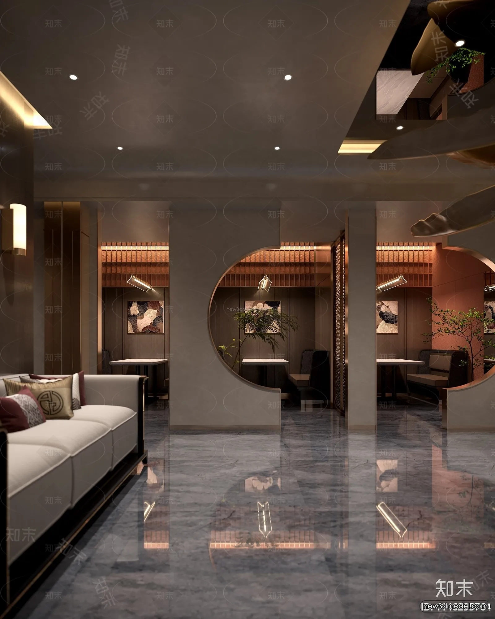 Modern Style Interior 3D Blocks and 3D Models – Asian Restaurant 3D Scene – 970 – CORONA