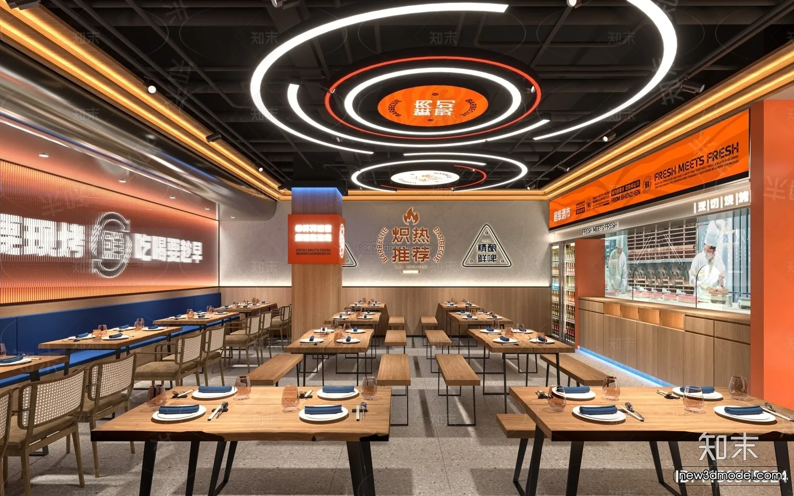 Modern Style Interior 3D Blocks and 3D Models – Asian Restaurant 3D Scene – 971 – CORONA