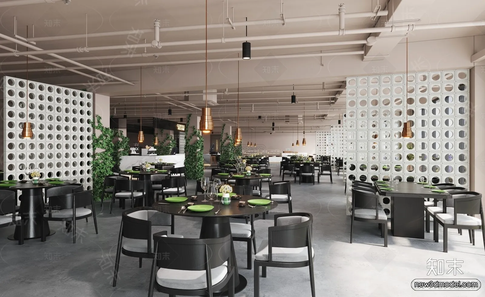 Modern Style Interior 3D Blocks and 3D Models – Asian Restaurant 3D Scene – 973 – CORONA