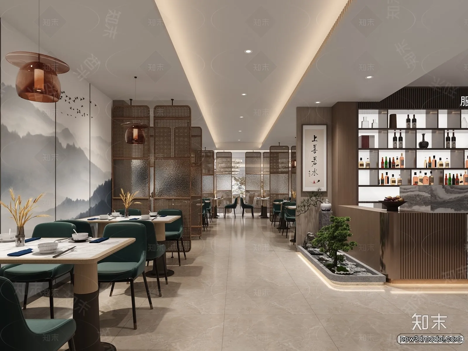 Modern Style Interior 3D Blocks and 3D Models – Asian Restaurant 3D Scene – 974 – CORONA