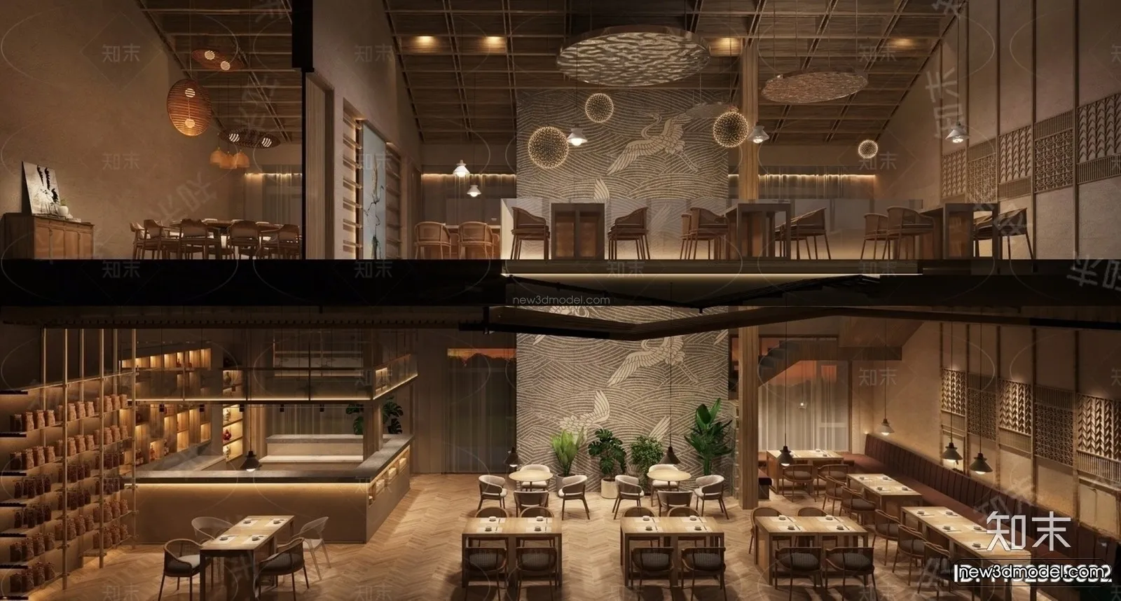 Modern Style Interior 3D Blocks and 3D Models – Asian Restaurant 3D Scene – 975 – CORONA