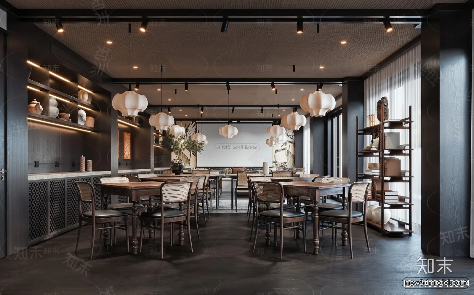 Modern Style Interior 3D Blocks and 3D Models – Asian Restaurant 3D Scene – 976 – CORONA