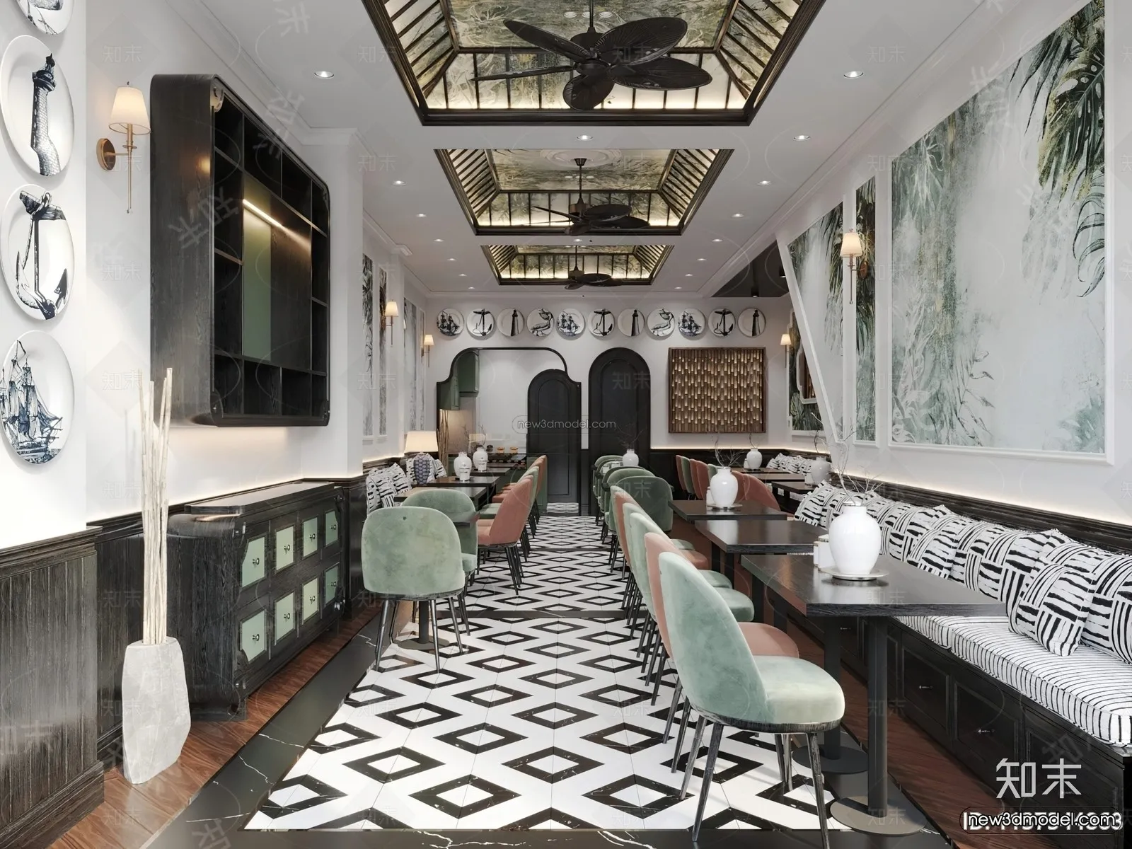 Modern Style Interior 3D Blocks and 3D Models – Asian Restaurant 3D Scene – 983 – CORONA