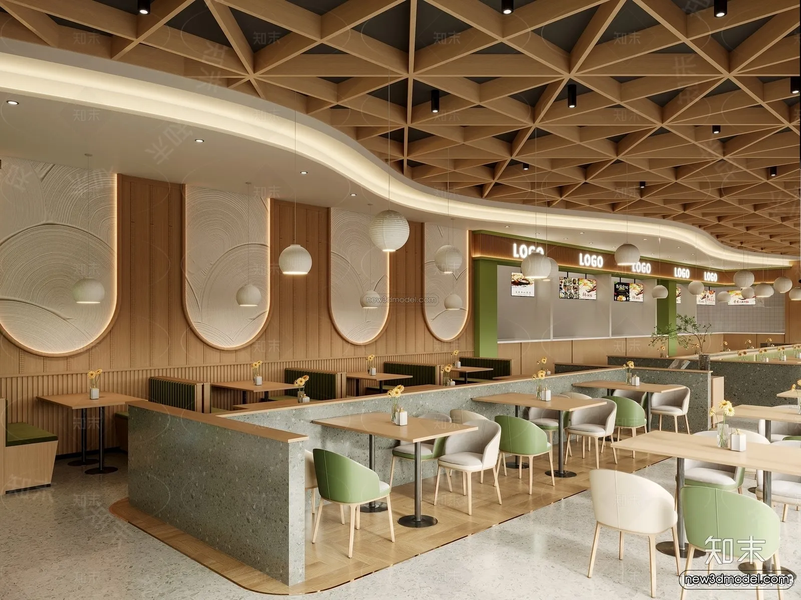 Modern Style Interior 3D Blocks and 3D Models – Asian Restaurant 3D Scene – 984 – CORONA