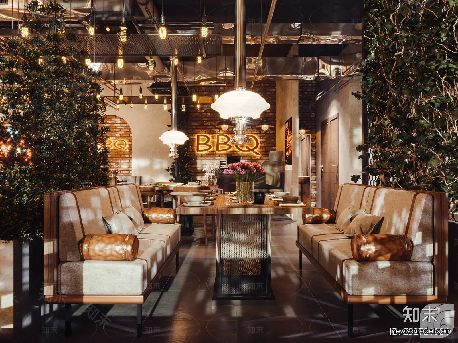 Modern Style Interior 3D Blocks and 3D Models – Asian Restaurant 3D Scene – 986 – CORONA