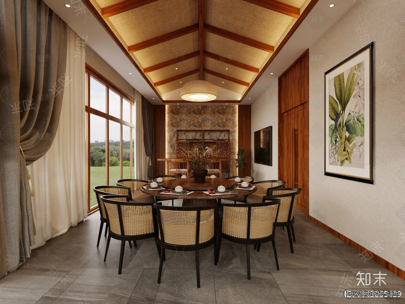 Modern Style Interior 3D Blocks and 3D Models – Asian Restaurant 3D Scene – 995 – CORONA