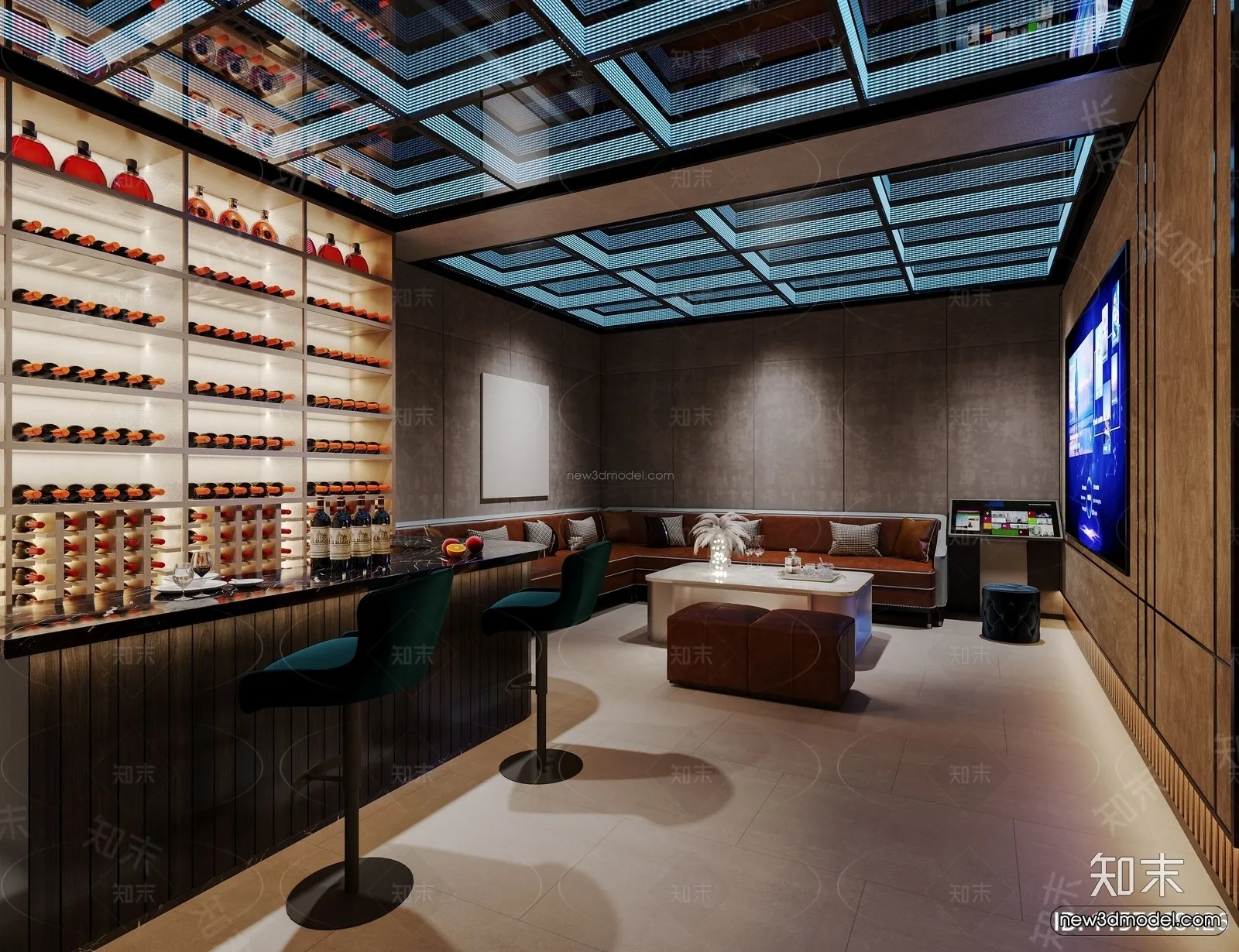 Modern Style Interior 3D Blocks and 3D Models – Bar 3D Scene – 723 – CORONA