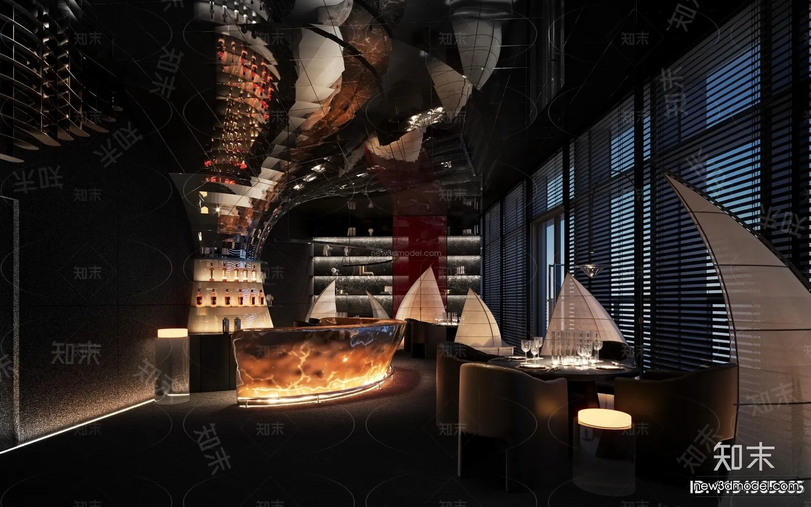 Modern Style Interior 3D Blocks and 3D Models – Bar 3D Scene – 726 – CORONA