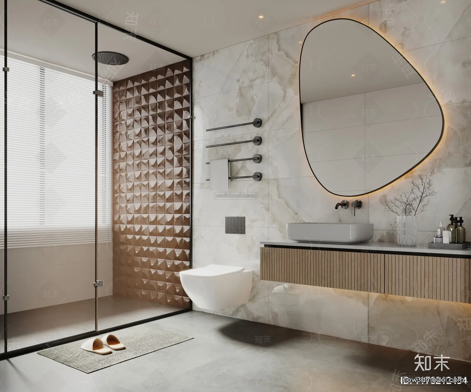 Modern Style Interior 3D Blocks and 3D Models – Bathroom 3D Scene – 641 – CORONA