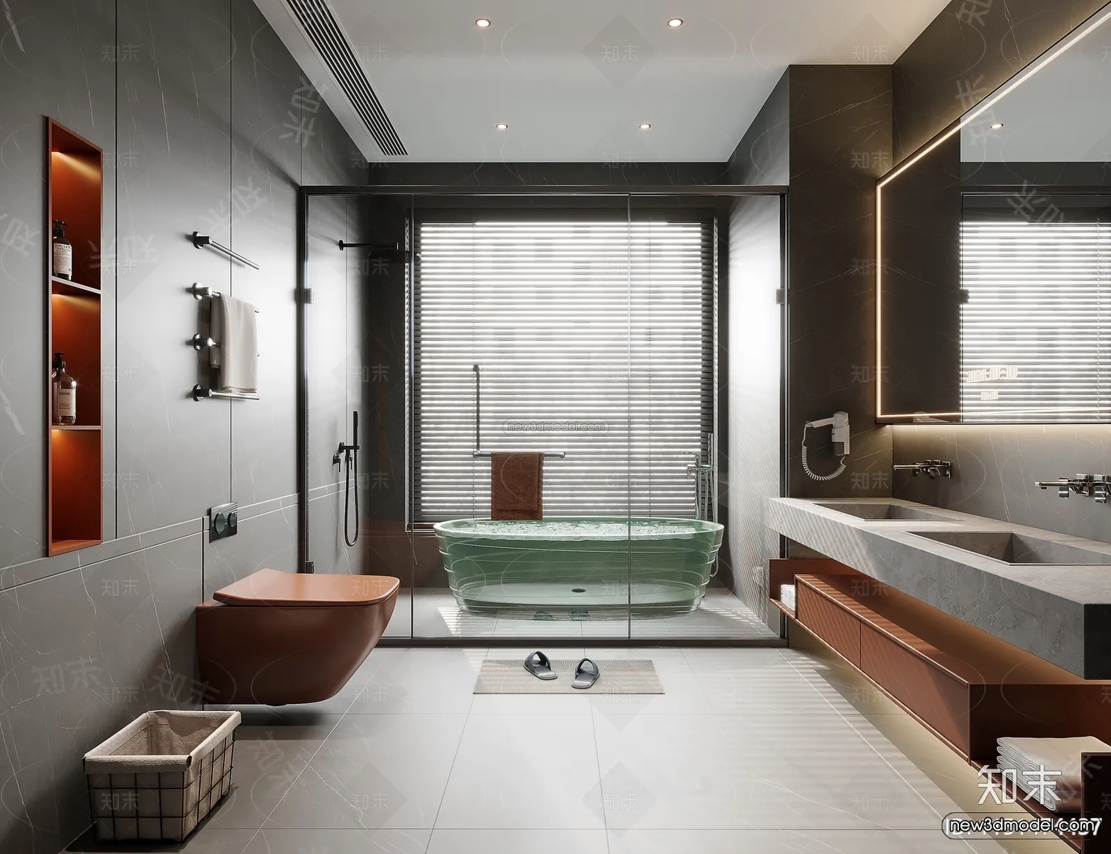 Modern Style Interior 3D Blocks and 3D Models – Bathroom 3D Scene – 654 – CORONA