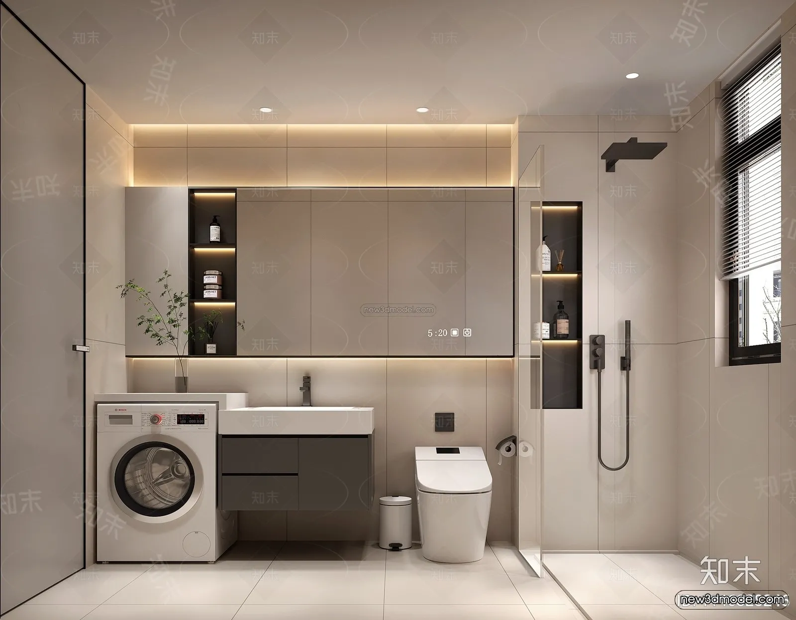 Modern Style Interior 3D Blocks and 3D Models – Bathroom 3D Scene – 655 – CORONA