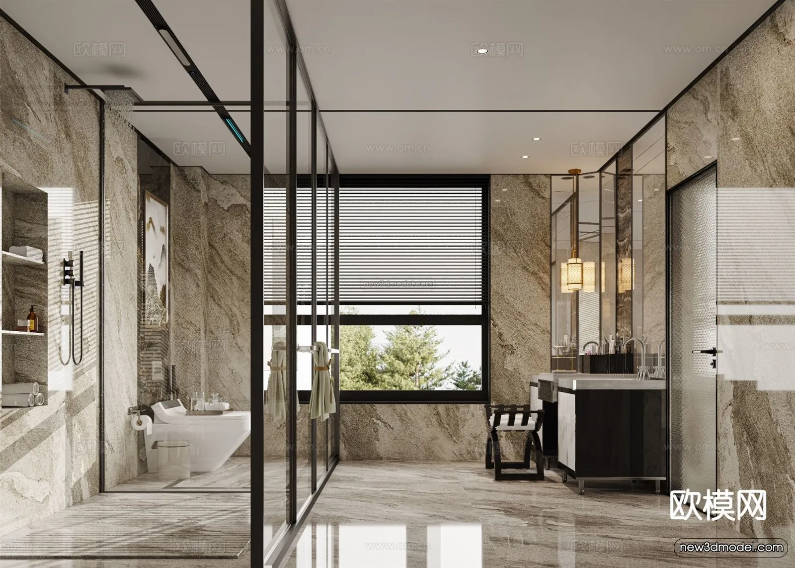 Modern Style Interior 3D Blocks and 3D Models – Bathroom 3D Scene – 662 – CORONA