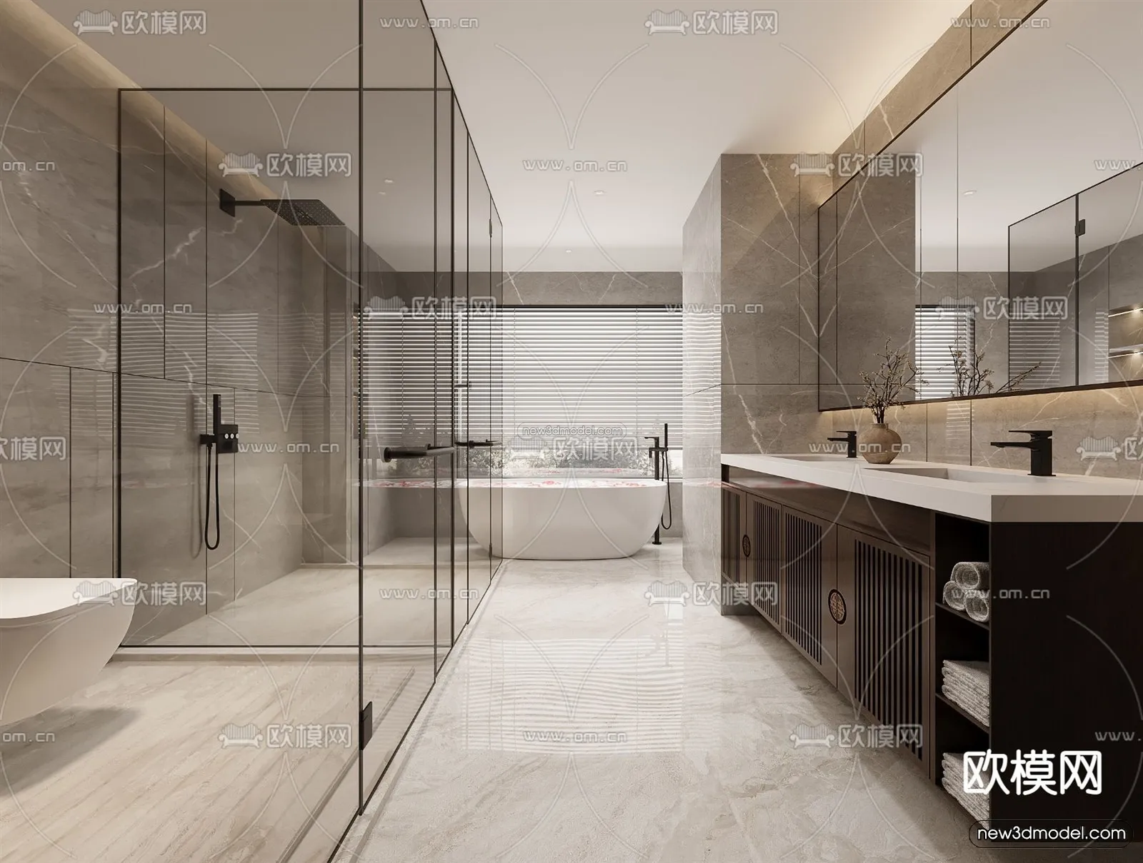 Modern Style Interior 3D Blocks and 3D Models – Bathroom 3D Scene – 664 – CORONA