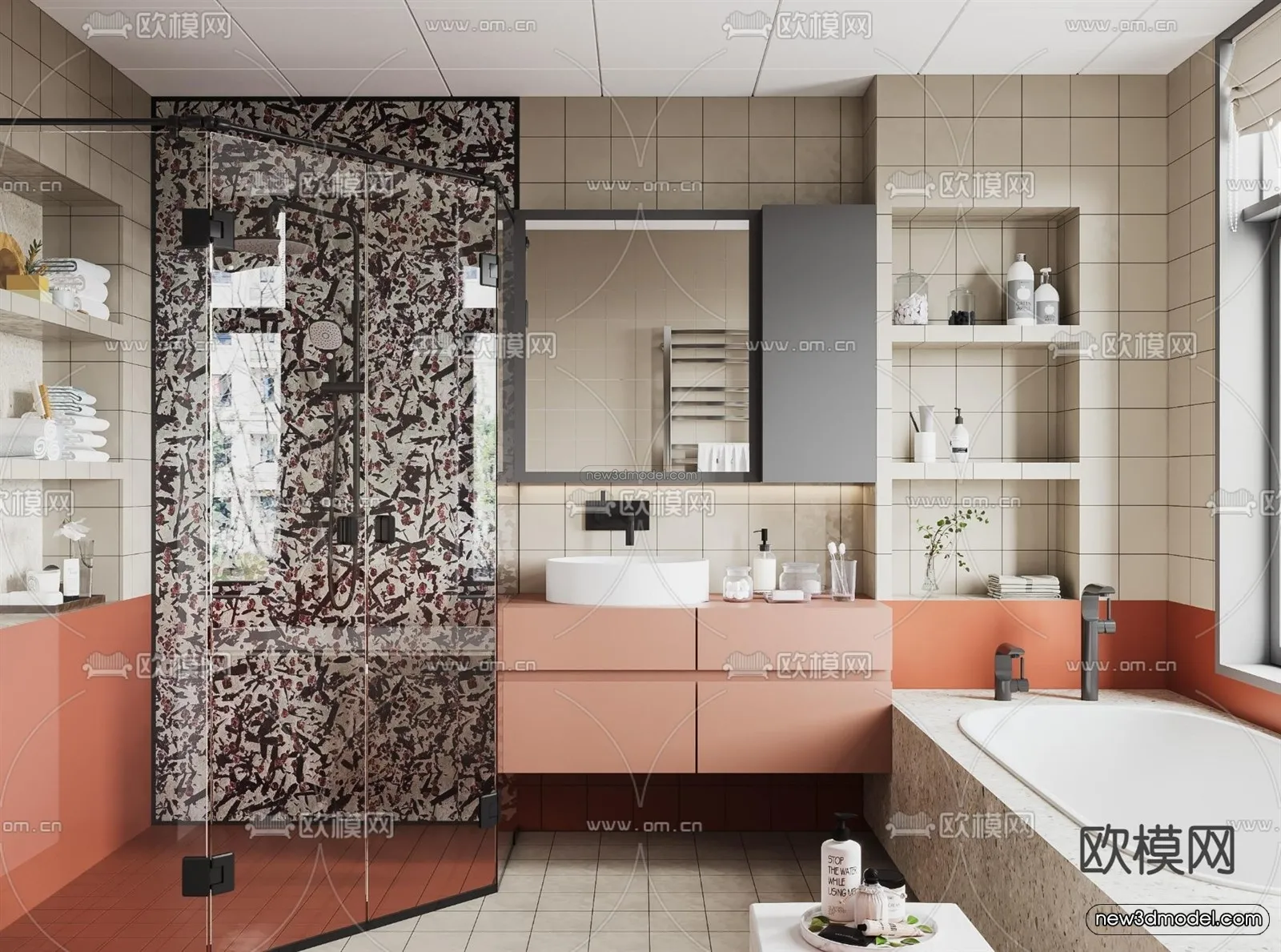 Modern Style Interior 3D Blocks and 3D Models – Bathroom 3D Scene – 670 – CORONA