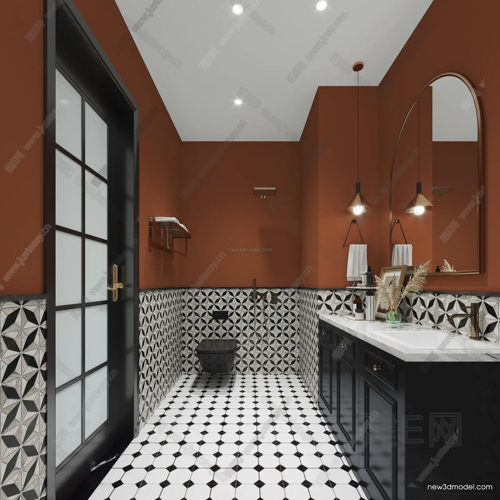 Modern Style Interior 3D Blocks and 3D Models – Bathroom 3D Scene – 673 – CORONA