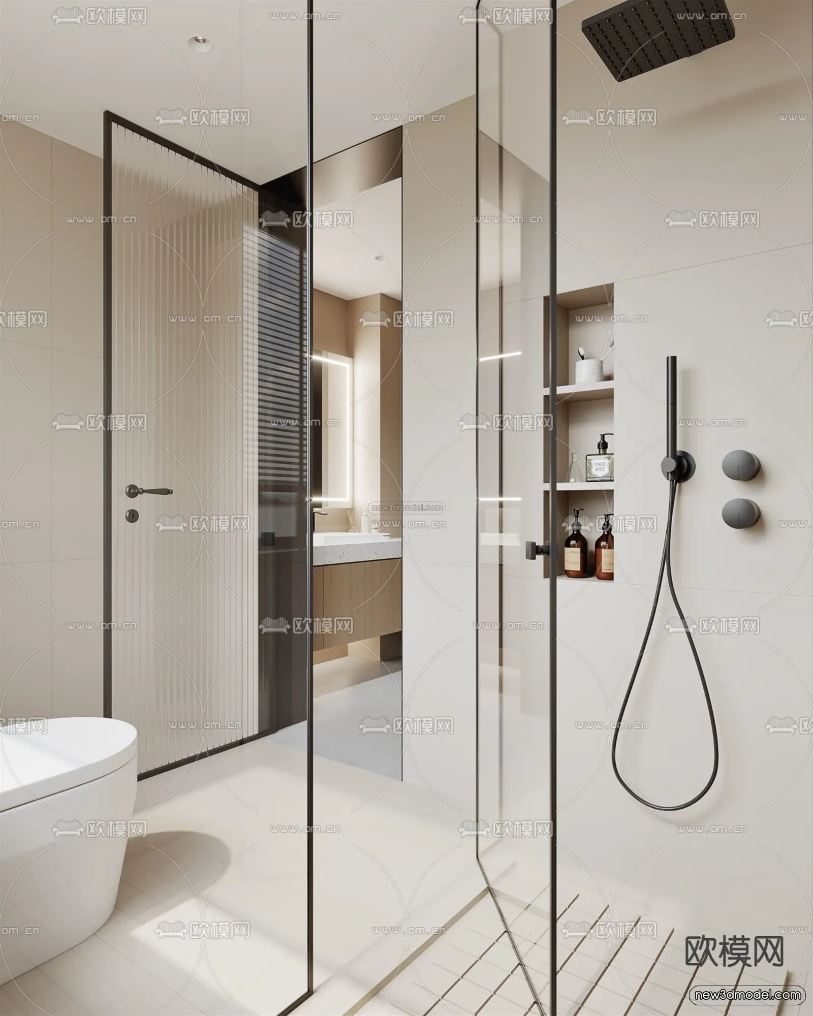 Modern Style Interior 3D Blocks and 3D Models – Bathroom 3D Scene – 676 – CORONA