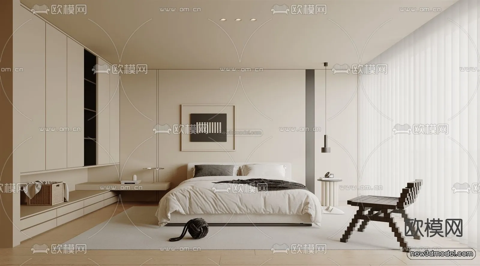 Modern Style Interior 3D Blocks and 3D Models – Bedroom 3D Scene – 418 – CORONA