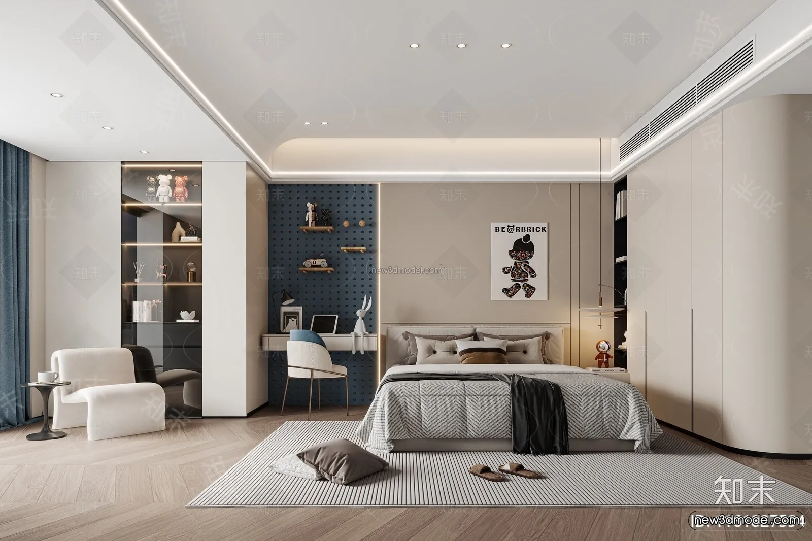 Modern Style Interior 3D Blocks and 3D Models – Bedroom 3D Scene – 466 – CORONA