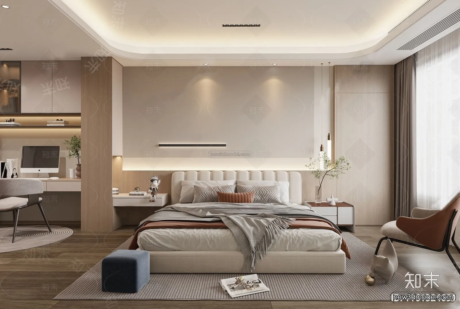 Modern Style Interior 3D Blocks and 3D Models – Bedroom 3D Scene – 474 – CORONA