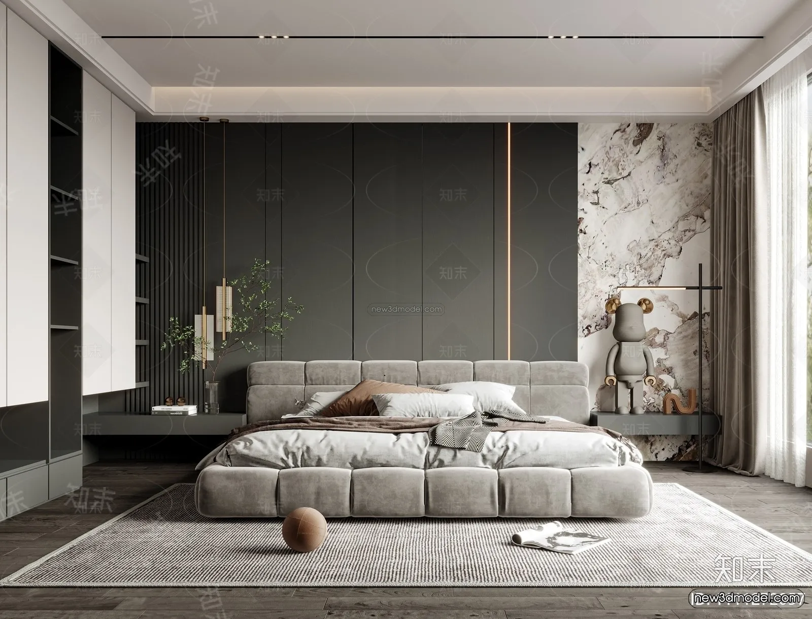 Modern Style Interior 3D Blocks and 3D Models – Bedroom 3D Scene – 476 – CORONA