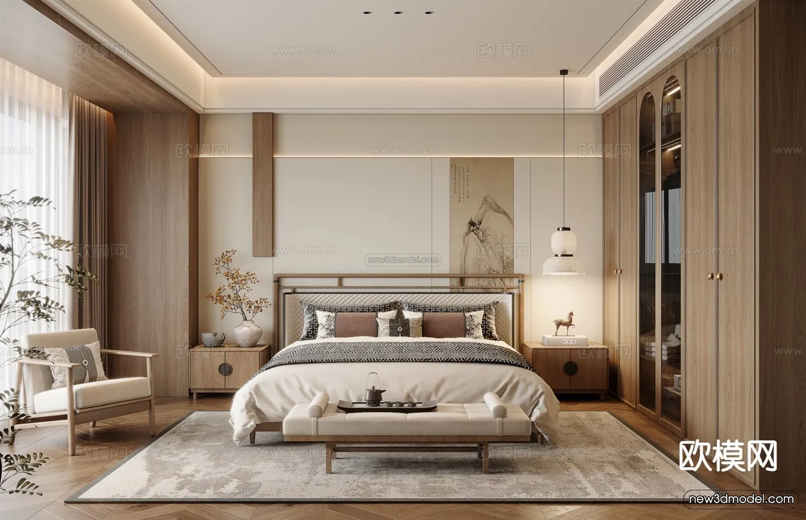 Modern Style Interior 3D Blocks and 3D Models – Bedroom 3D Scene – 504 – CORONA