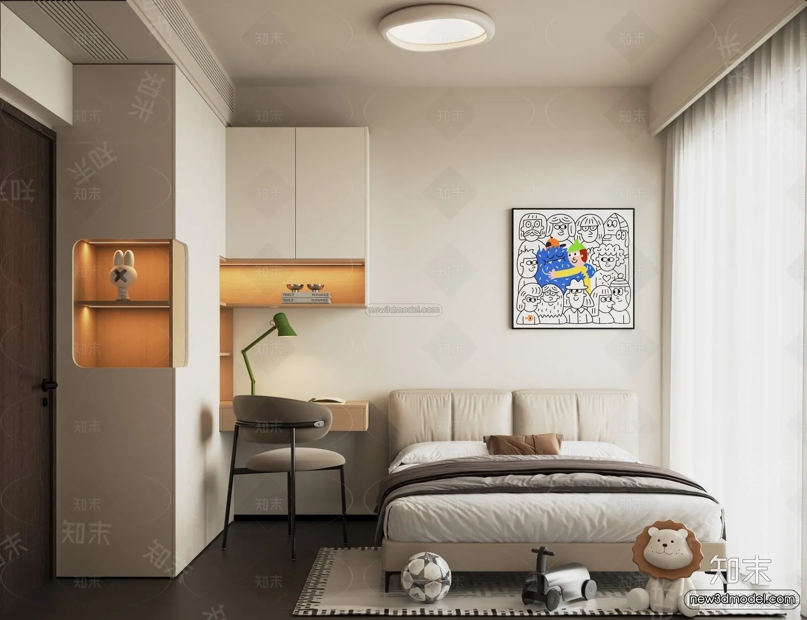 Modern Style Interior 3D Blocks and 3D Models – Bedroom 3D Scene – 520 – CORONA