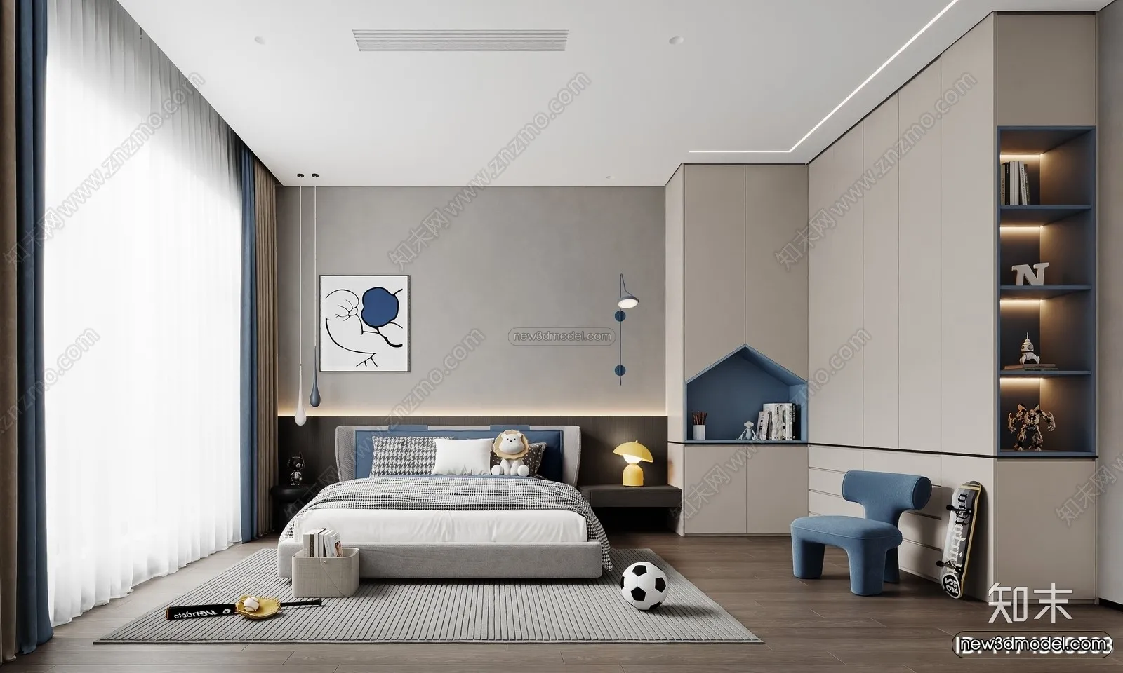 Modern Style Interior 3D Blocks and 3D Models – Bedroom 3D Scene – 522 – CORONA