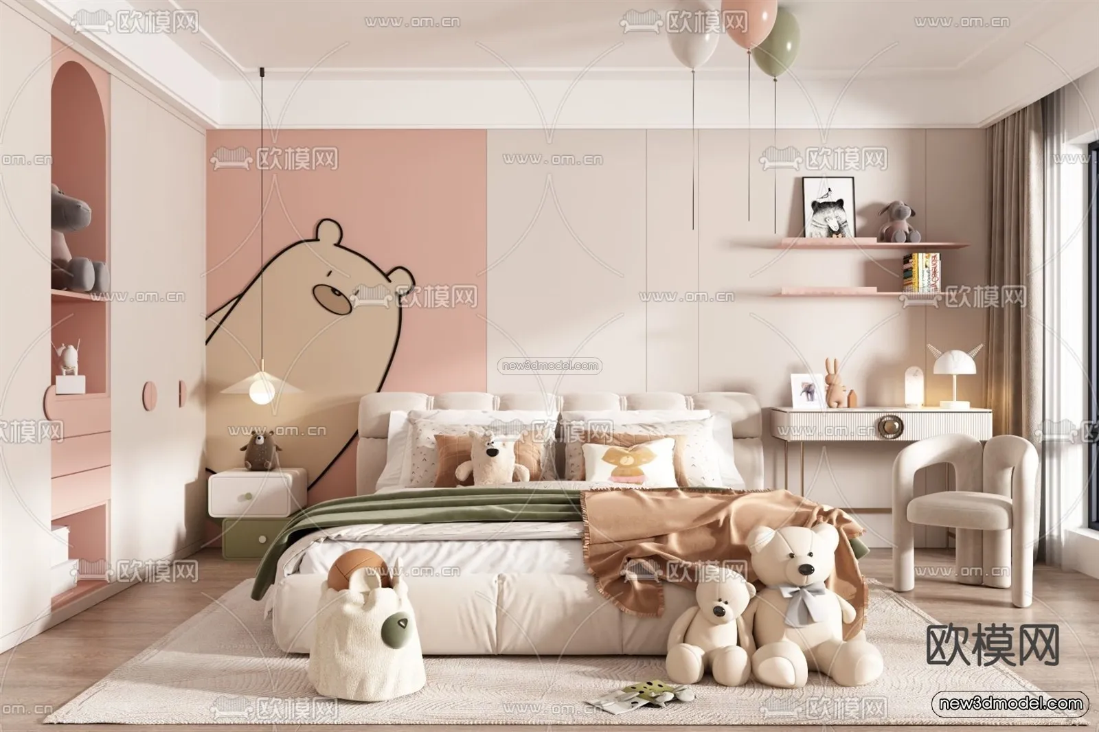 Modern Style Interior 3D Blocks and 3D Models – Bedroom 3D Scene – 533 – CORONA