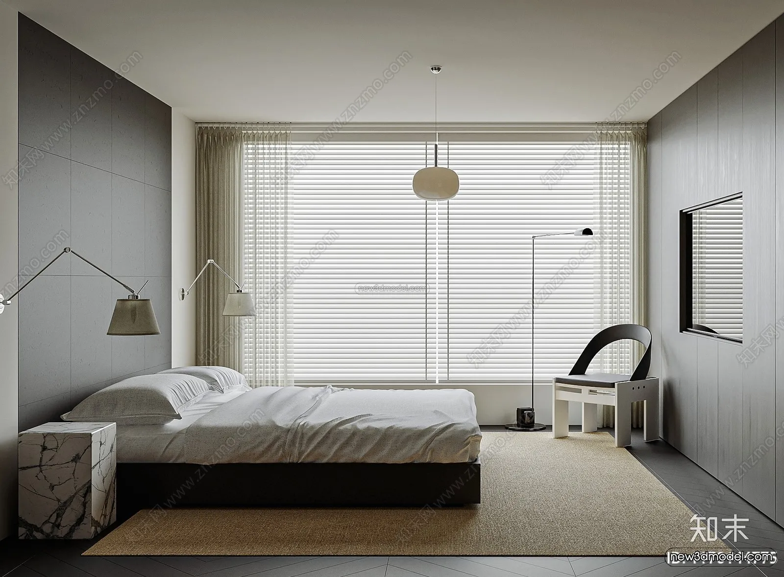 Modern Style Interior 3D Blocks and 3D Models – Bedroom 3D Scene – 536 – CORONA