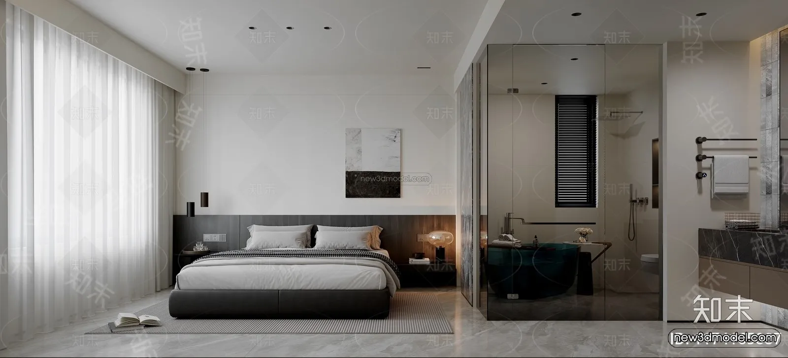 Modern Style Interior 3D Blocks and 3D Models – Bedroom 3D Scene – 545 – CORONA