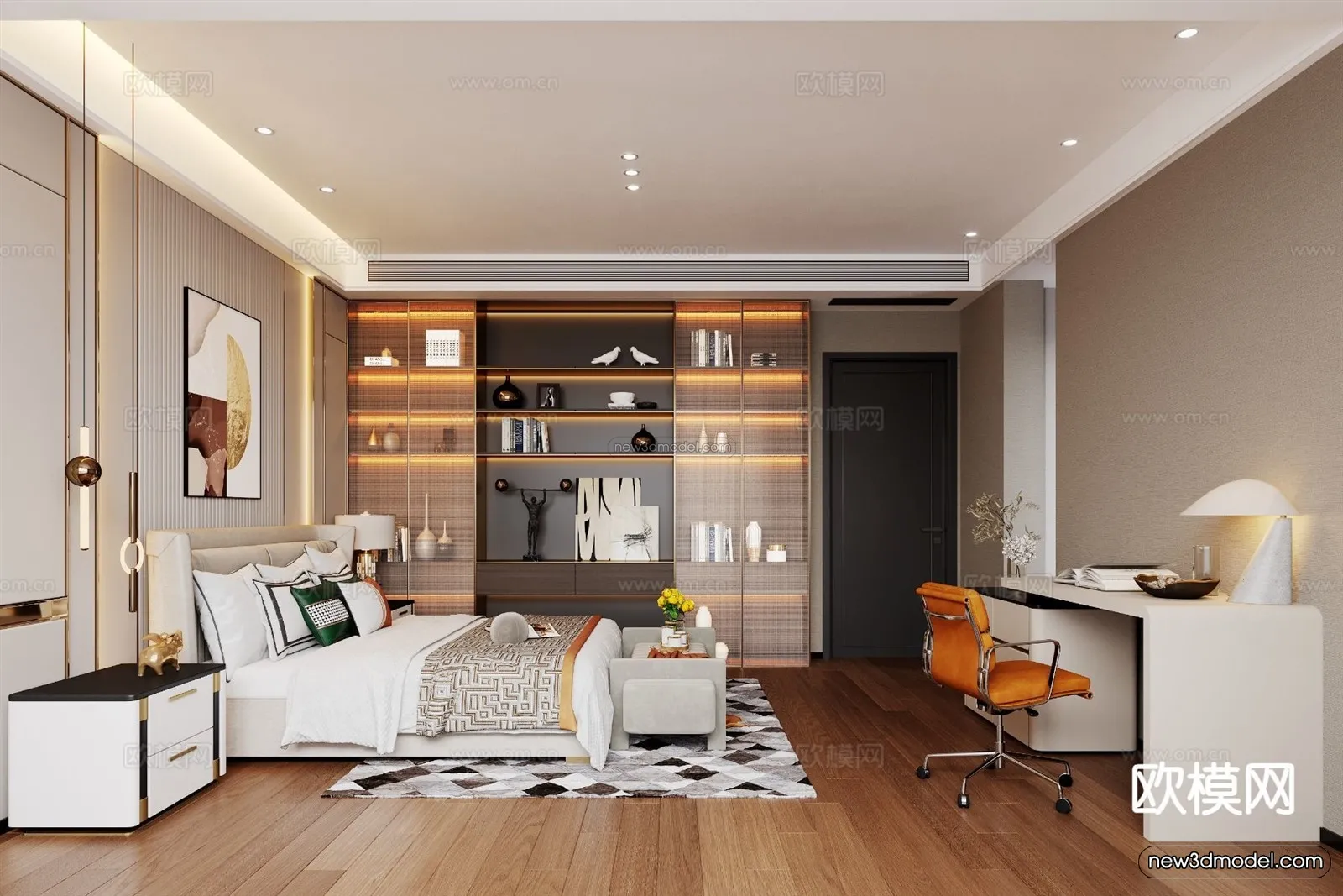 Modern Style Interior 3D Blocks and 3D Models – Bedroom 3D Scene – 554 – CORONA