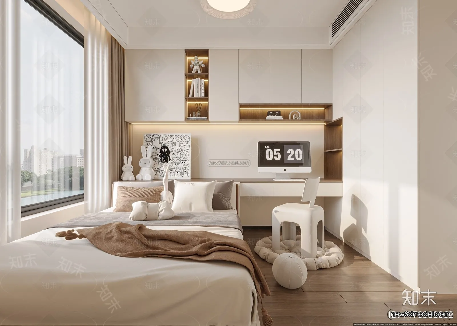 Modern Style Interior 3D Blocks and 3D Models – Bedroom 3D Scene – 561 – CORONA
