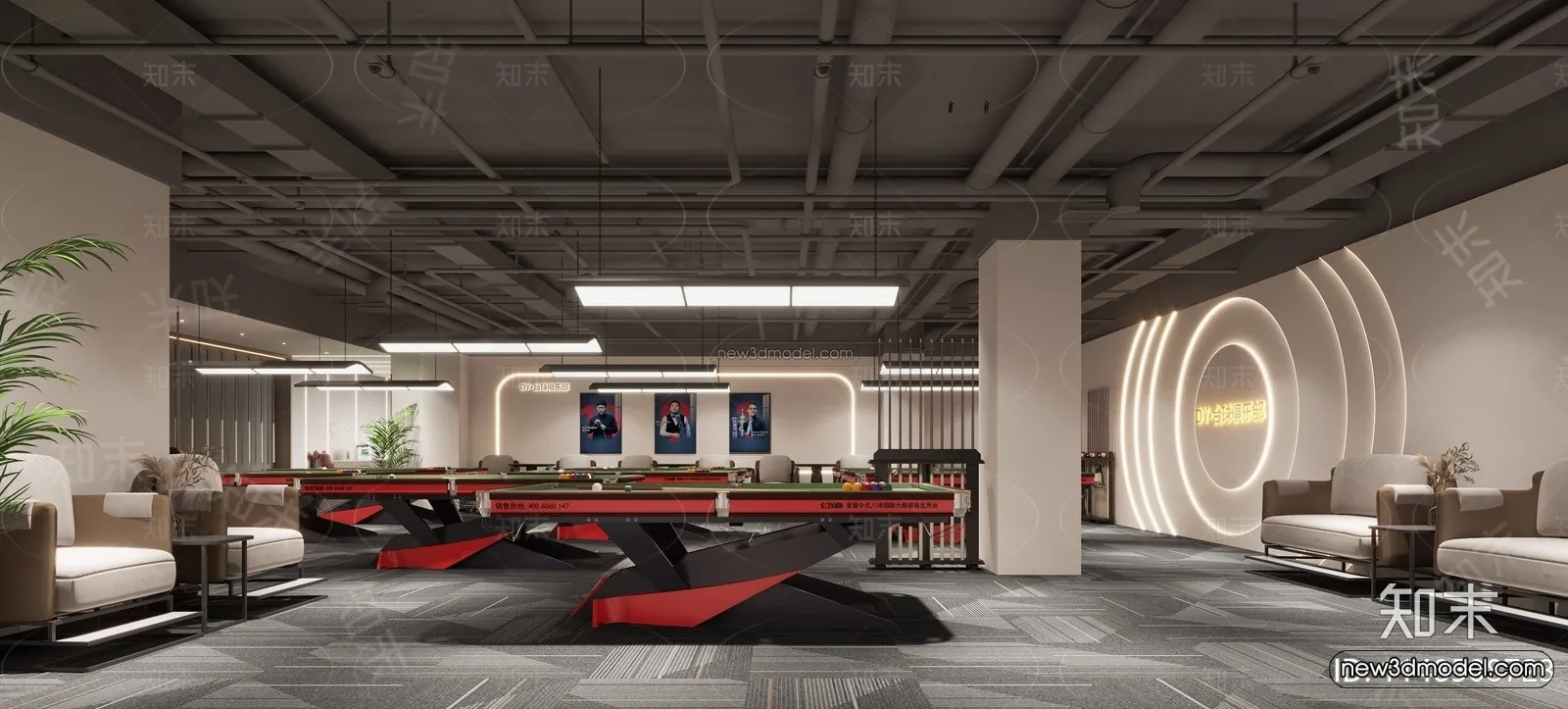 Modern Style Interior 3D Blocks and 3D Models – Billard 3D Scene – 777 – CORONA