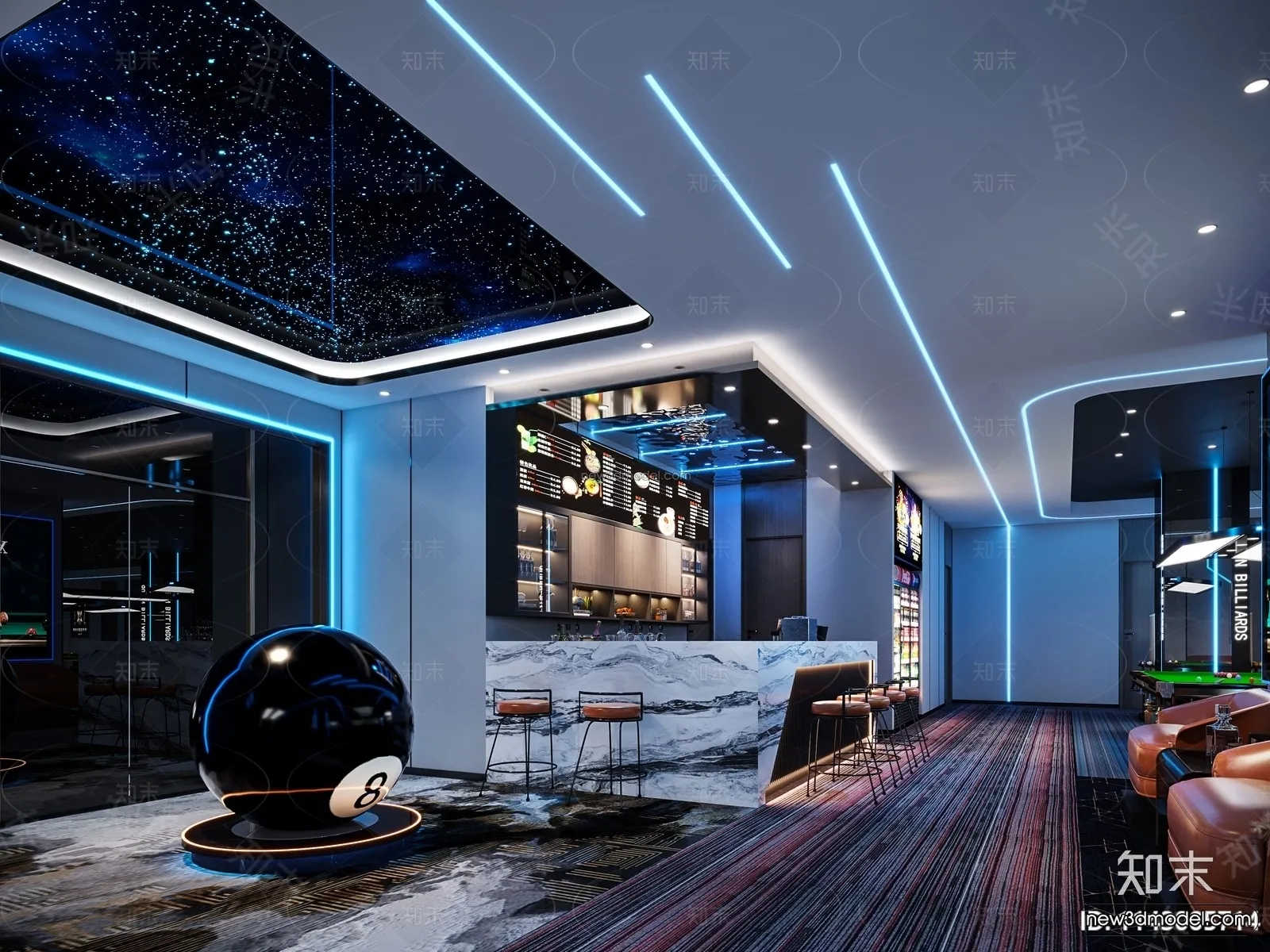 Modern Style Interior 3D Blocks and 3D Models – Billard 3D Scene – 779 – CORONA