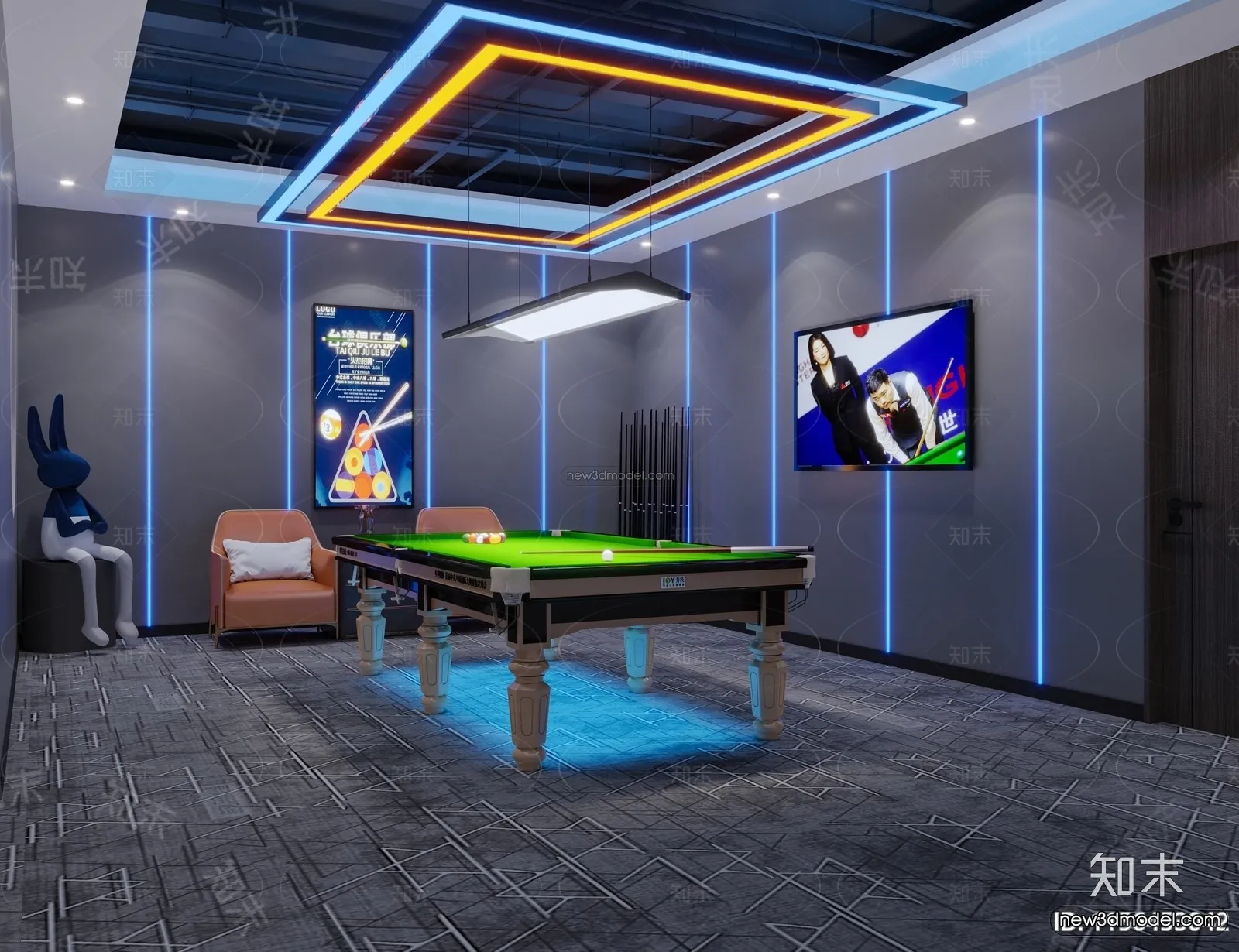 Modern Style Interior 3D Blocks and 3D Models – Billard 3D Scene – 780 – CORONA
