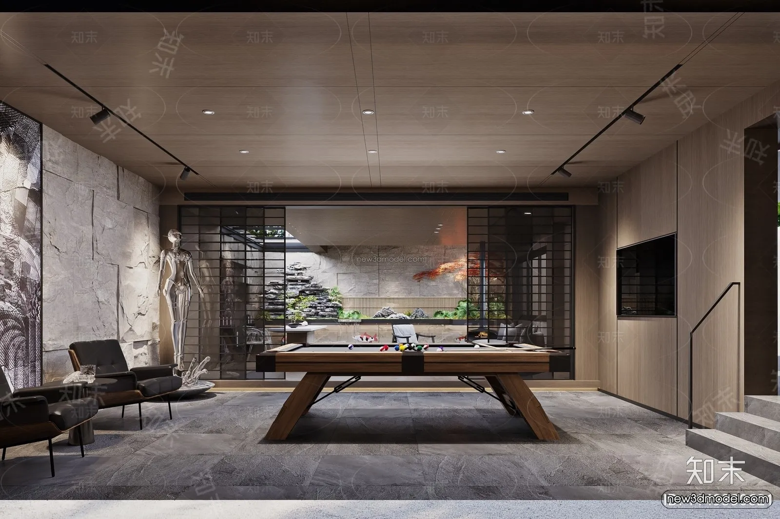 Modern Style Interior 3D Blocks and 3D Models – Billard 3D Scene – 788 – CORONA