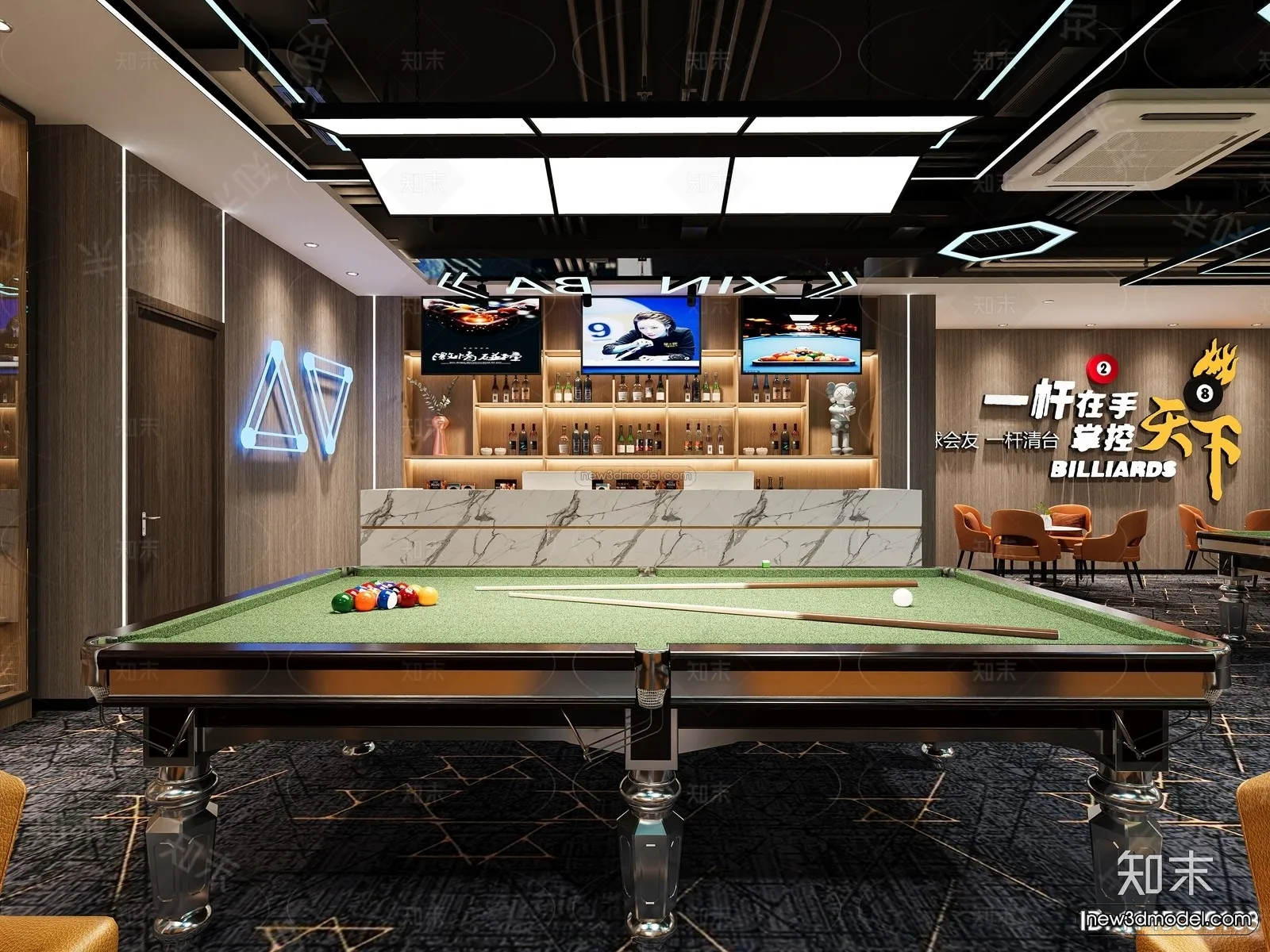 Modern Style Interior 3D Blocks and 3D Models – Billard 3D Scene – 796 – CORONA