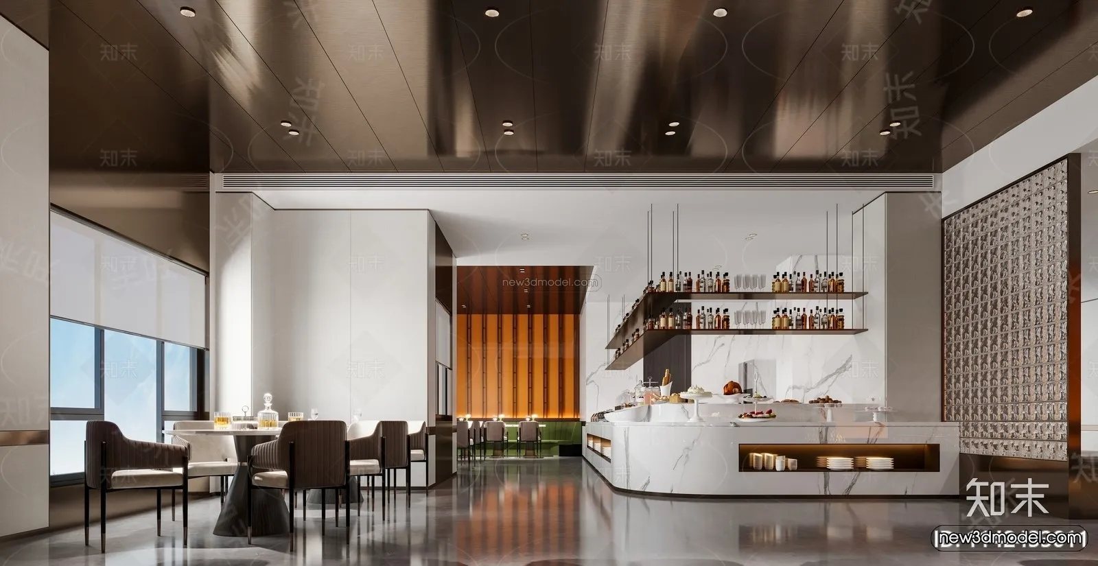 Modern Style Interior 3D Blocks and 3D Models – Buffet Restaurant 3D Scene – 800 – CORONA