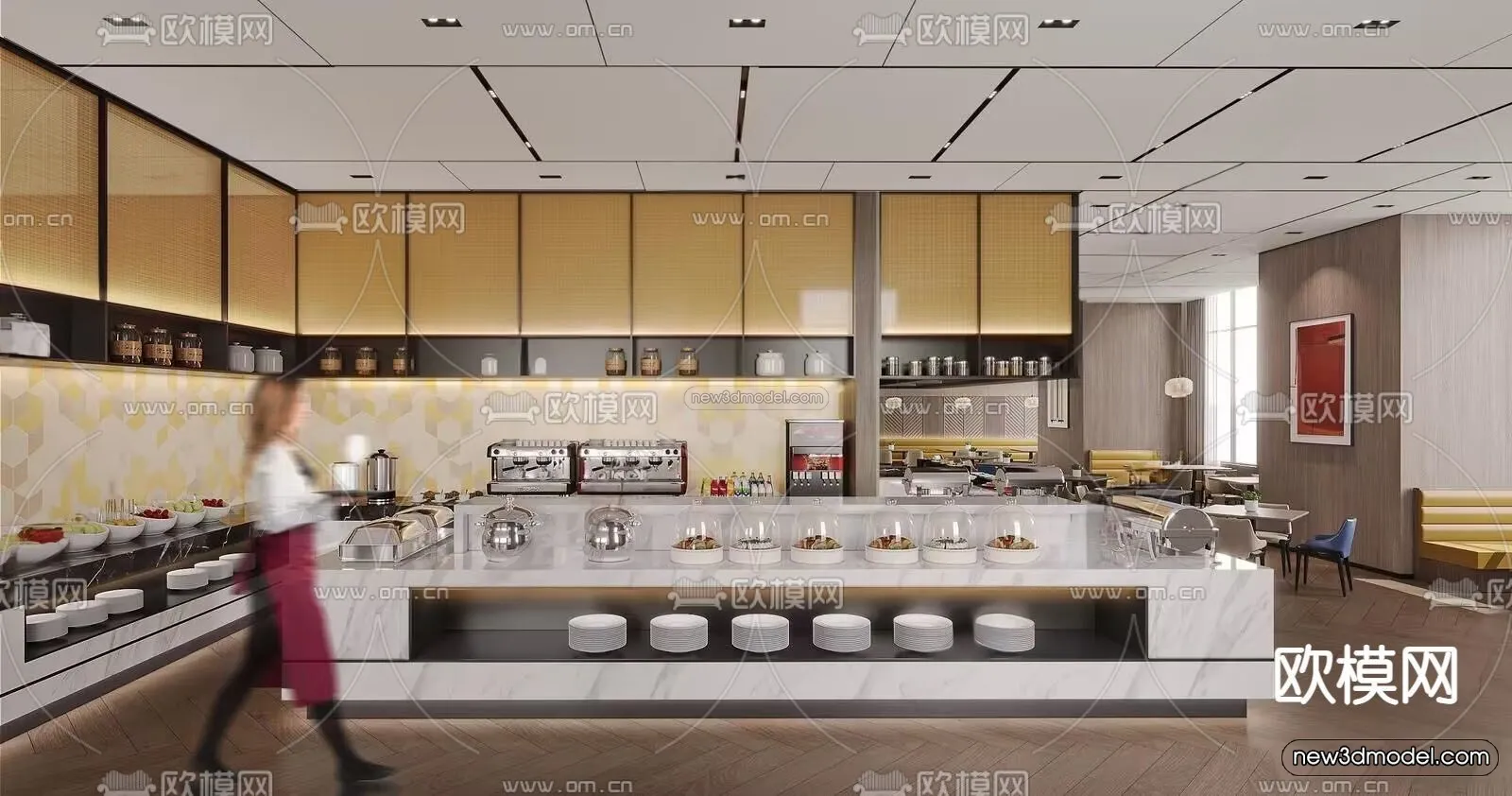Modern Style Interior 3D Blocks and 3D Models – Buffet Restaurant 3D Scene – 801 – CORONA
