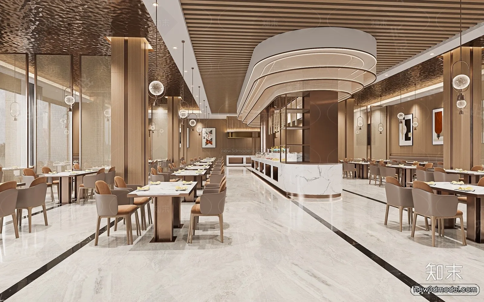 Modern Style Interior 3D Blocks and 3D Models – Buffet Restaurant 3D Scene – 804 – CORONA
