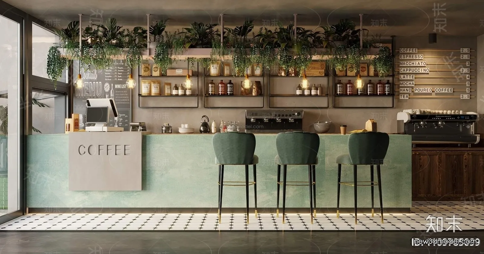 Modern Style Interior 3D Blocks and 3D Models – Coffee Shop 3D Scene – 823 – CORONA