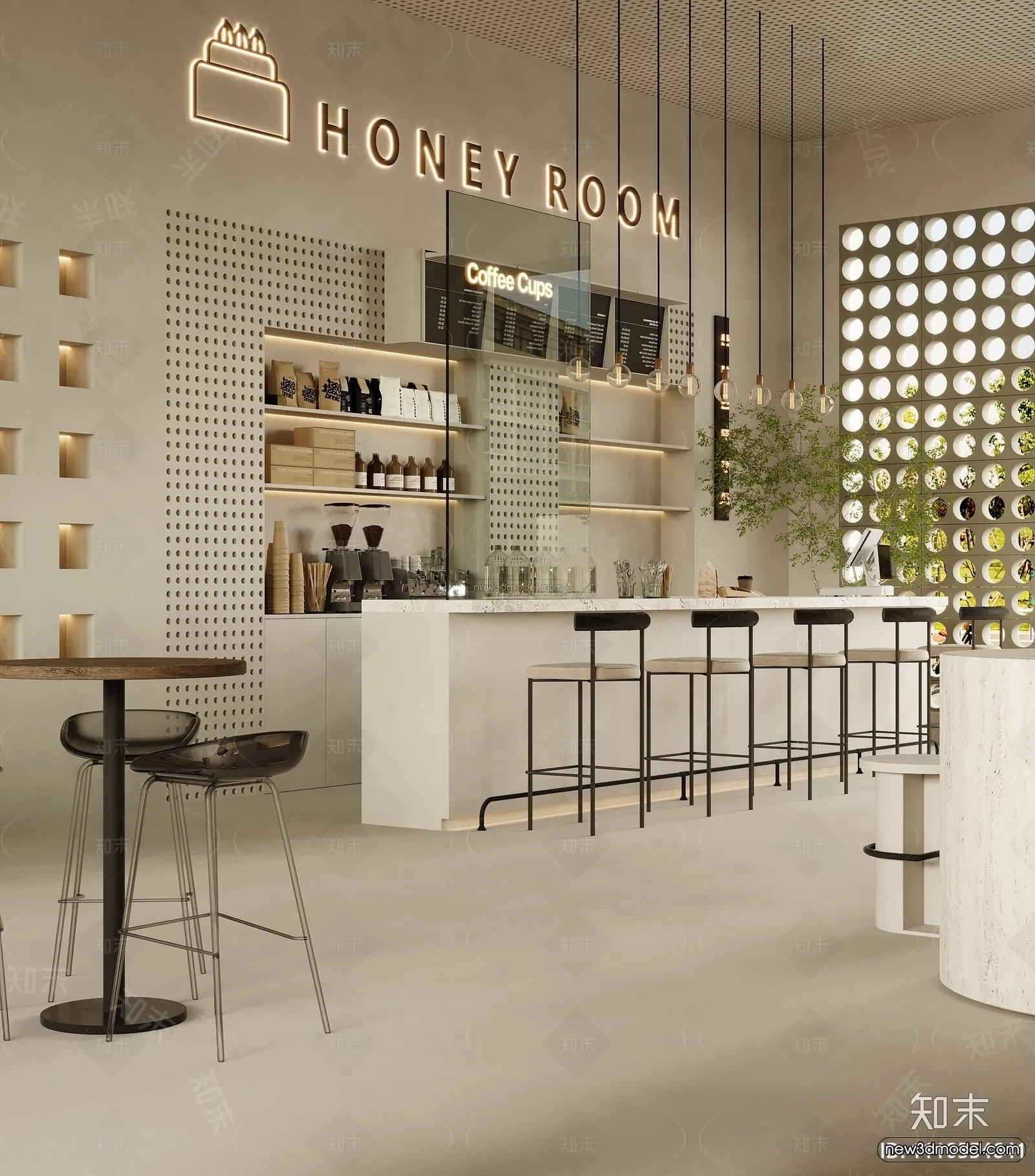 Modern Style Interior 3D Blocks and 3D Models – Coffee Shop 3D Scene – 824 – CORONA