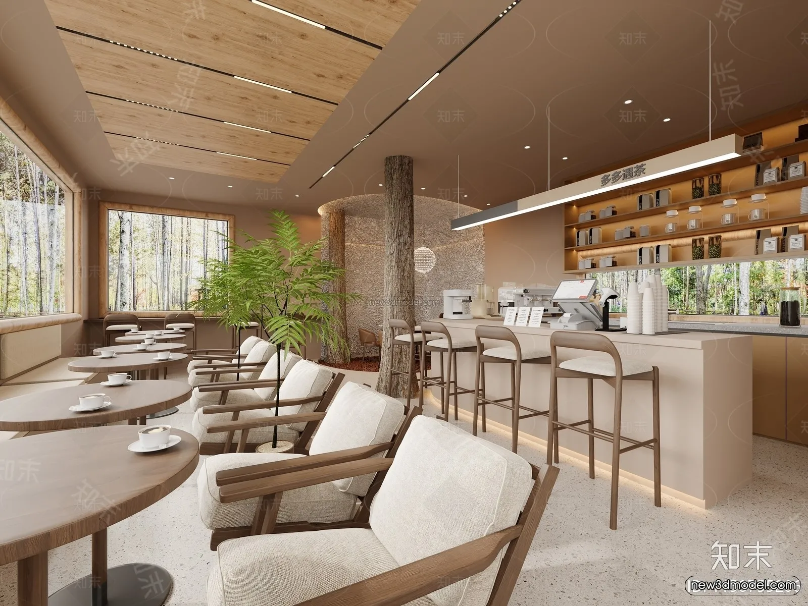 Modern Style Interior 3D Blocks and 3D Models – Coffee Shop 3D Scene – 834 – CORONA