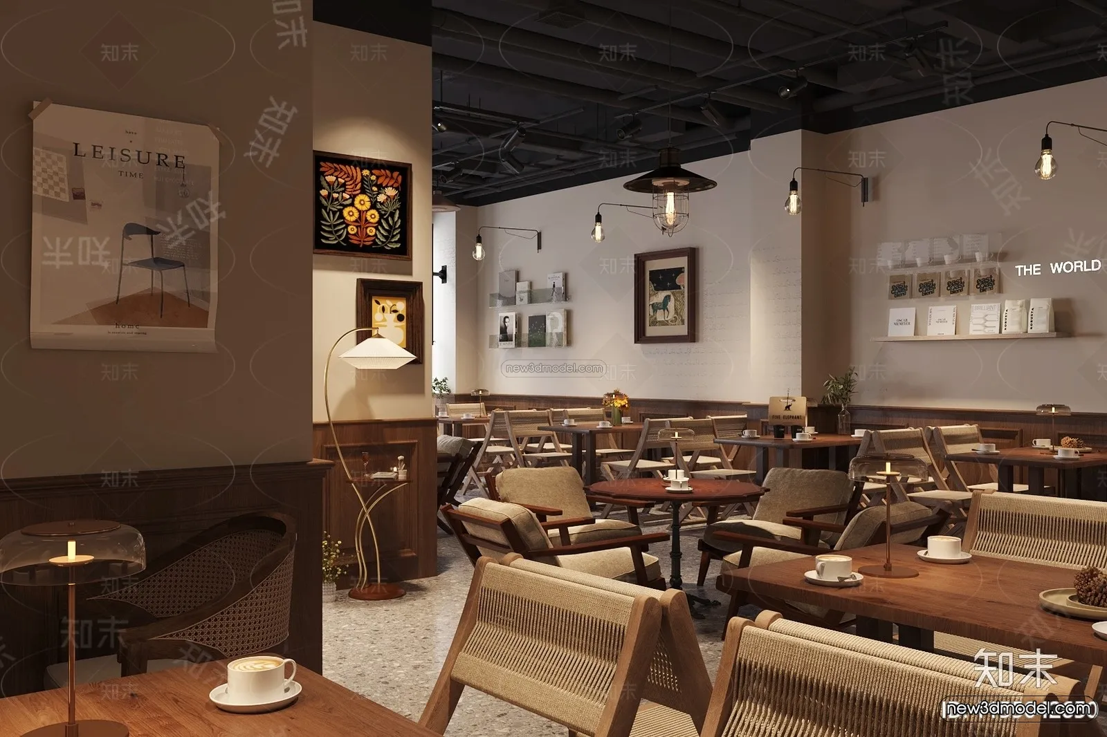 Modern Style Interior 3D Blocks and 3D Models – Coffee Shop 3D Scene – 835 – CORONA