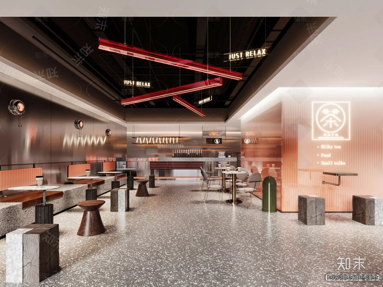 Modern Style Interior 3D Blocks and 3D Models – Coffee Shop 3D Scene – 836 – CORONA